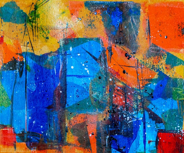 Dynamic abstract painting with bold colors and textures, capturing a sense of energy.