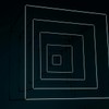Minimalist geometric light installation with repetitive cube patterns in dark ambiance.